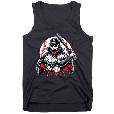 Vampire Baseball Player Funny Halloween Costume Sports Bat Tank Top