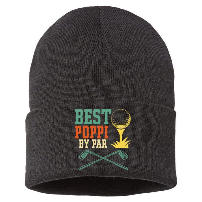 Vintage Best PopPi By Par Disc Golf Gift Dad Fathers Papa Sustainable Knit Beanie