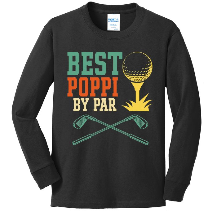 Vintage Best PopPi By Par Disc Golf Gift Dad Fathers Papa Kids Long Sleeve Shirt