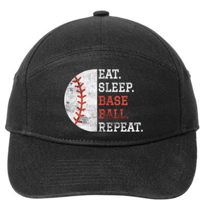 Vintage Baseball Player Eat Sleep Baseball Repeat 7-Panel Snapback Hat