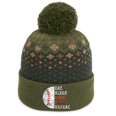 Vintage Baseball Player Eat Sleep Baseball Repeat The Baniff Cuffed Pom Beanie