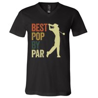 Vintage Best Pops By Par Disc Golf Golfer Fathers Day V-Neck T-Shirt