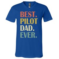 Vintage Best Pilot Dad Ever Fathers Day Funny Funny Gift Meaningful Gift V-Neck T-Shirt