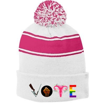 Vote Blm P.R.O C.H.O.I.C.E Gun Lgbtq+ Stripe Pom Pom Beanie