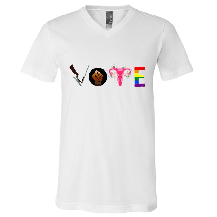 Vote Blm P.R.O C.H.O.I.C.E Gun Lgbtq+ V-Neck T-Shirt