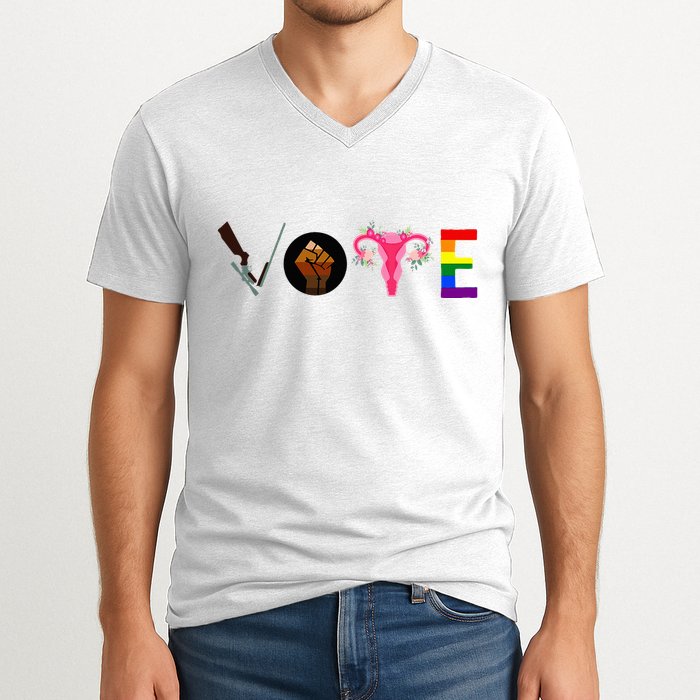 Vote Blm P.R.O C.H.O.I.C.E Gun Lgbtq+ V-Neck T-Shirt