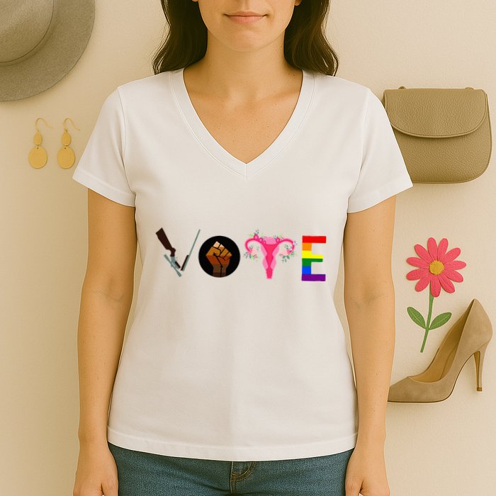 Vote Blm P.R.O C.H.O.I.C.E Gun Lgbtq+ Women's V-Neck T-Shirt