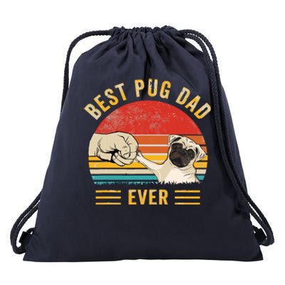 Vintage Best Pug Dad Ever Pug Lover Fathers Day Drawstring Bag