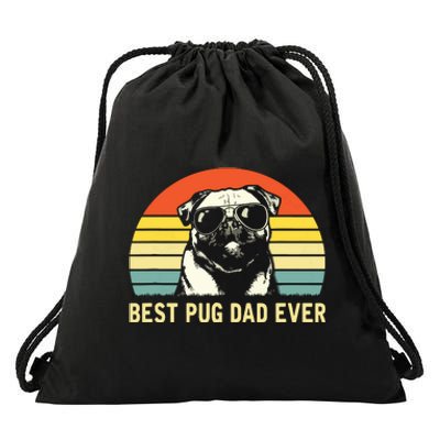 Vintage Best Pug Dad Ever Pug Lover Fathers Day Drawstring Bag