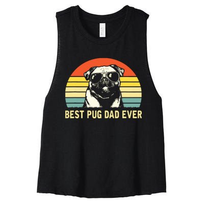 Vintage Best Pug Dad Ever Pug Lover Fathers Day Women's Racerback Cropped Tank