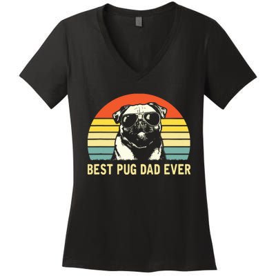 Vintage Best Pug Dad Ever Pug Lover Fathers Day Women's V-Neck T-Shirt