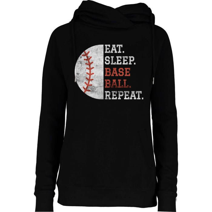 Vintage Baseball Player Eat Sleep Baseball Repeat Baseball Lovers Womens Funnel Neck Pullover Hood