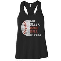 Vintage Baseball Player Eat Sleep Baseball Repeat Baseball Lovers Women's Racerback Tank