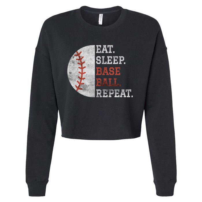 Vintage Baseball Player Eat Sleep Baseball Repeat Baseball Lovers Cropped Pullover Crew