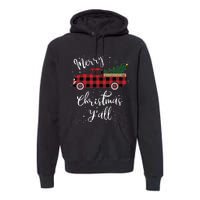 Vintage Buffalo Plaid Red Truck Merry Christmas Y'all Premium Hoodie