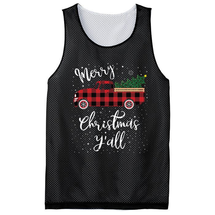 Vintage Buffalo Plaid Red Truck Merry Christmas Y'all Mesh Reversible Basketball Jersey Tank