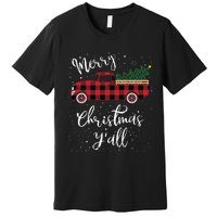 Vintage Buffalo Plaid Red Truck Merry Christmas Y'all Premium T-Shirt