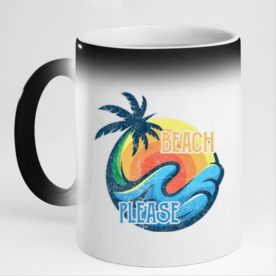 Vintage Beach Please Vacay Summer Vacation Vibes Palm Cruise Gift 11oz Black Color Changing Mug