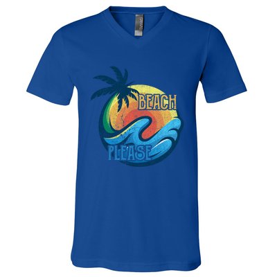 Vintage Beach Please Vacay Summer Vacation Vibes Palm Cruise Gift V-Neck T-Shirt