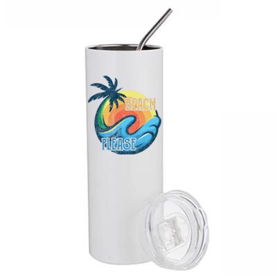 Vintage Beach Please Vacay Summer Vacation Vibes Palm Cruise Gift Stainless Steel Tumbler