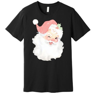 Vintage Blush Pink Santa Claus Christmas Winking Premium T-Shirt