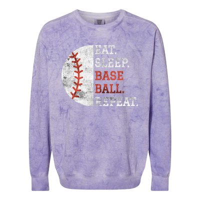 Vintage Baseball Player Eat Sleep Baseball Repeat Colorblast Crewneck Sweatshirt