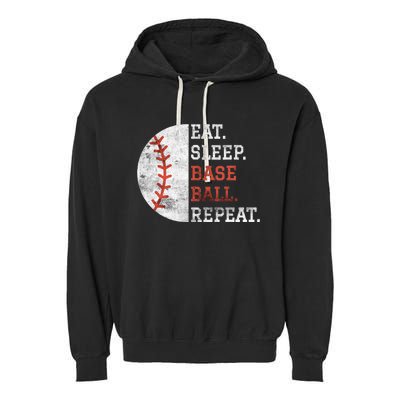 Vintage Baseball Player Eat Sleep Baseball Repeat Garment-Dyed Fleece Hoodie