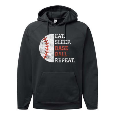 Vintage Baseball Player Eat Sleep Baseball Repeat Performance Fleece Hoodie