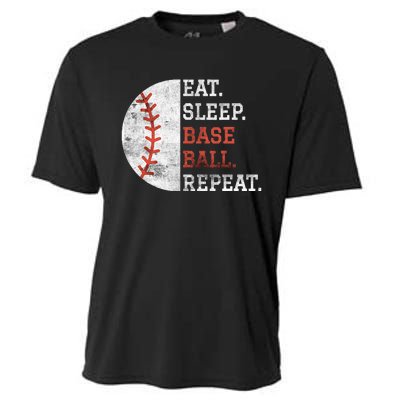 Vintage Baseball Player Eat Sleep Baseball Repeat Cooling Performance Crew T-Shirt