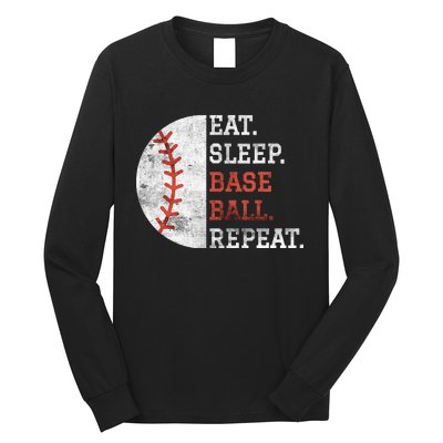 Vintage Baseball Player Eat Sleep Baseball Repeat Long Sleeve Shirt