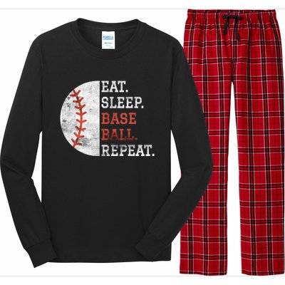 Vintage Baseball Player Eat Sleep Baseball Repeat Long Sleeve Pajama Set