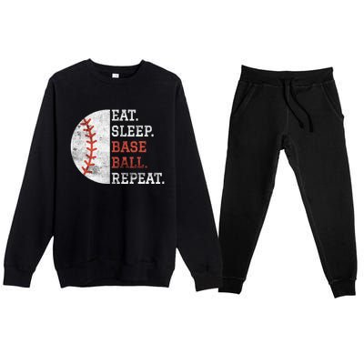 Vintage Baseball Player Eat Sleep Baseball Repeat Premium Crewneck Sweatsuit Set