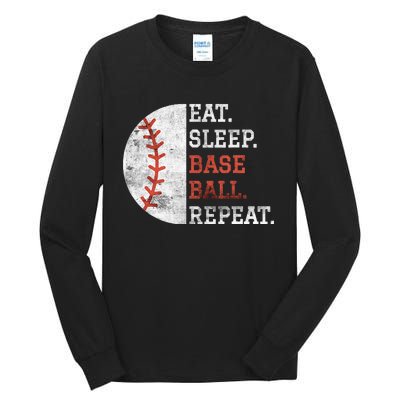 Vintage Baseball Player Eat Sleep Baseball Repeat Tall Long Sleeve T-Shirt