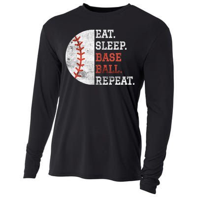 Vintage Baseball Player Eat Sleep Baseball Repeat Cooling Performance Long Sleeve Crew