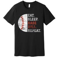 Vintage Baseball Player Eat Sleep Baseball Repeat Premium T-Shirt