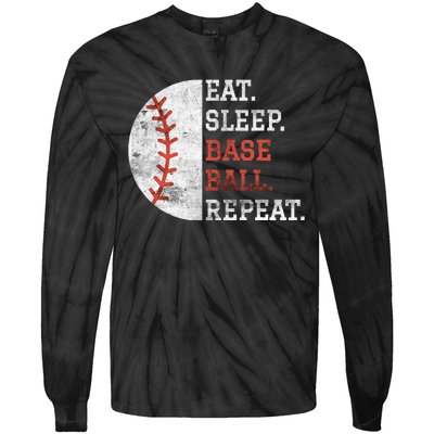 Vintage Baseball Player Eat Sleep Baseball Repeat Tie-Dye Long Sleeve Shirt