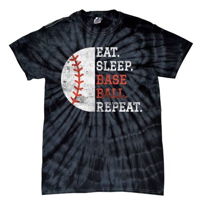 Vintage Baseball Player Eat Sleep Baseball Repeat Tie-Dye T-Shirt