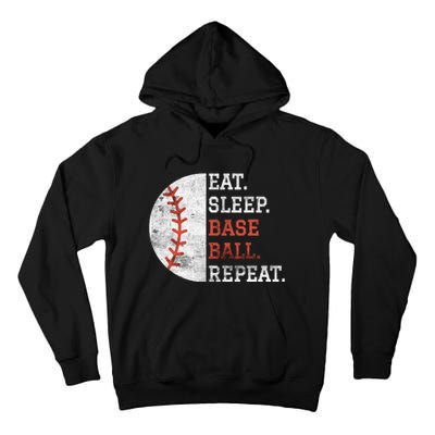 Vintage Baseball Player Eat Sleep Baseball Repeat Tall Hoodie