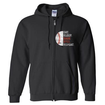 Vintage Baseball Player Eat Sleep Baseball Repeat Full Zip Hoodie