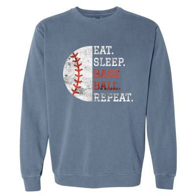 Vintage Baseball Player Eat Sleep Baseball Repeat Garment-Dyed Sweatshirt