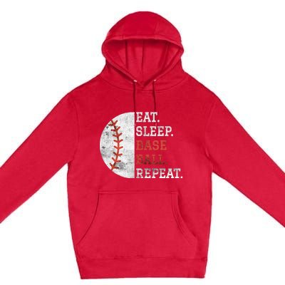 Vintage Baseball Player Eat Sleep Baseball Repeat Premium Pullover Hoodie