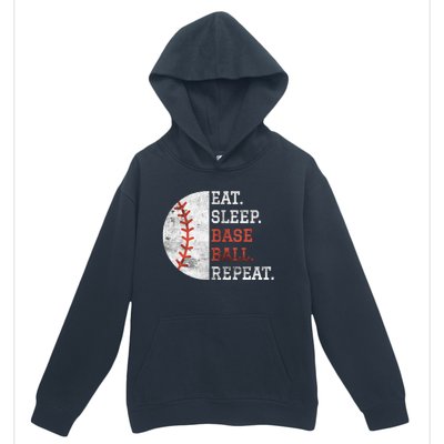 Vintage Baseball Player Eat Sleep Baseball Repeat Urban Pullover Hoodie