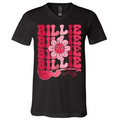 Vintage Billie Personalized Name I Love Billie Groovy V-Neck T-Shirt