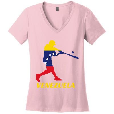 Venezuelan Baseball Player Batter National Team Flag Gift Women's V-Neck T-Shirt