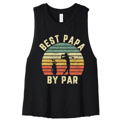 Vintage Best Papa By Par Funny Father's Day Golfing Women's Racerback Cropped Tank