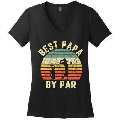 Vintage Best Papa By Par Funny Father's Day Golfing Women's V-Neck T-Shirt