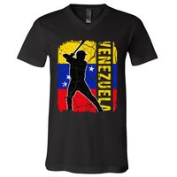 Venezuelan Baseball Player Venezuela Flag Baseball Fans V-Neck T-Shirt