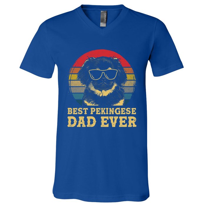 Vintage Best Pekingese Dad Ever Dog Lovers Gift V-Neck T-Shirt