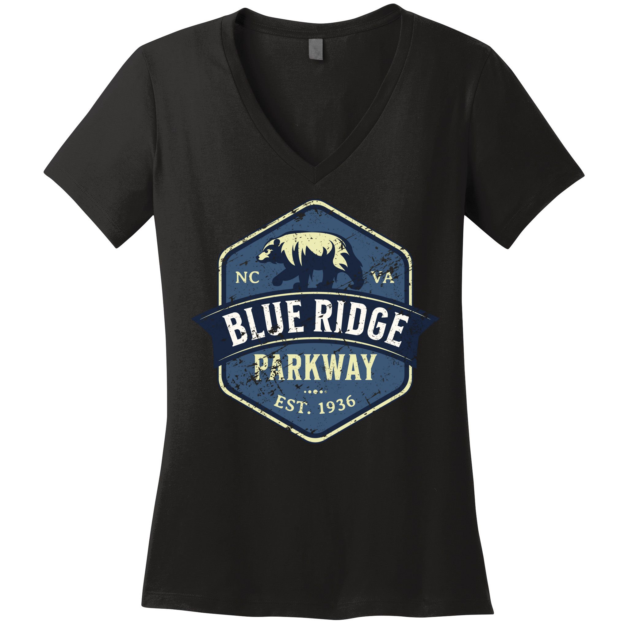 Vintage Blue Ridge Parkway BRP North Carolina and Virginia Women's V-Neck T-Shirt