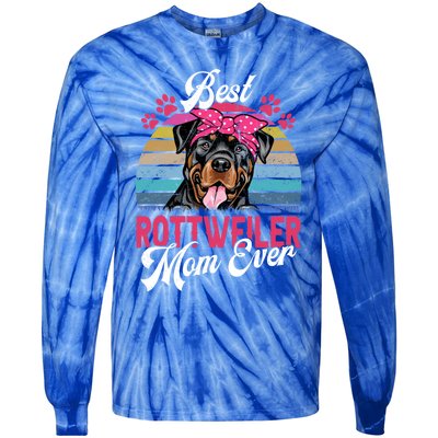 Vintage Best Rottweiler Mom Ever Gift Tie-Dye Long Sleeve Shirt